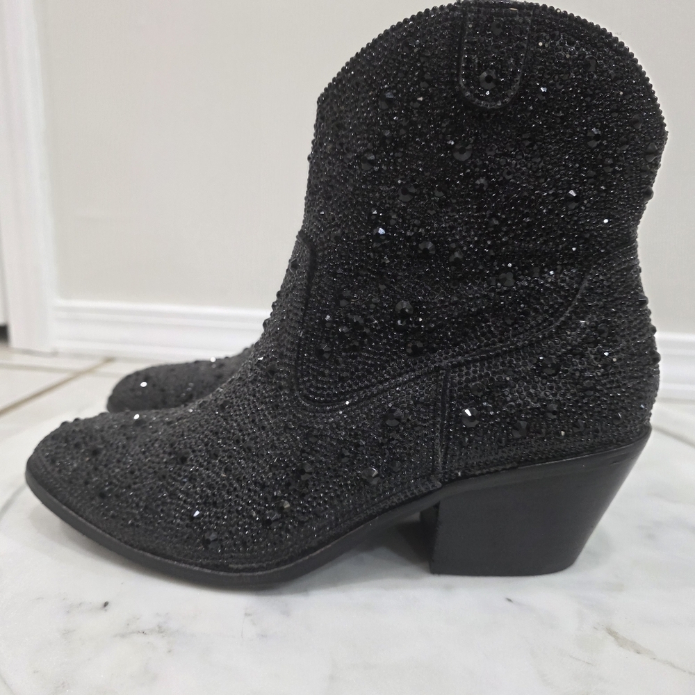 Corky's Hey Girl Shine Bright Black Rhinestone Western Booties Size 7 - Picture 6 of 17